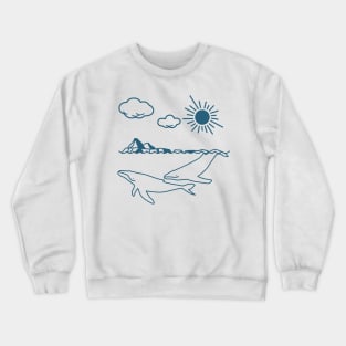 Whale, Humpback whale, Minimal art, Mammal Crewneck Sweatshirt